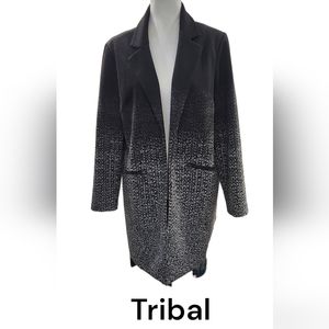 Tribal Black and White  Ombre Open Front Cardigan. Size 6 long